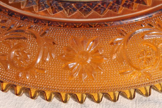 photo of vintage amber Tiara sandwich pattern glass, large round plate wall clock face #6