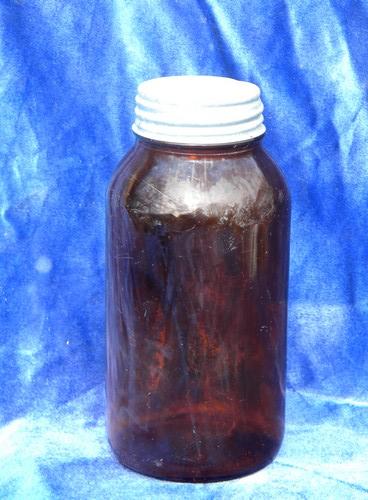 photo of vintage amber glass Duraglas medicine/druggist jar w/old zinc mason jar lid #1