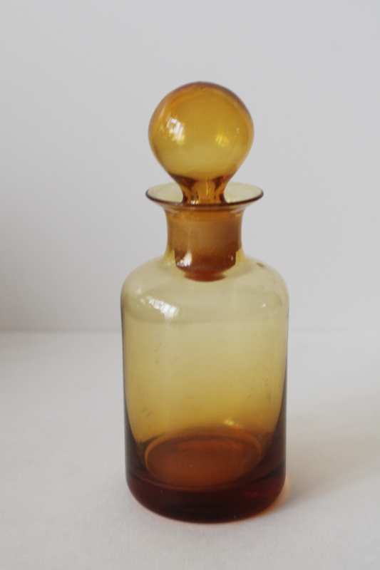 photo of vintage amber glass apothecary bottle, herb tincture or cologne bottle w/ round glass stopper  #1