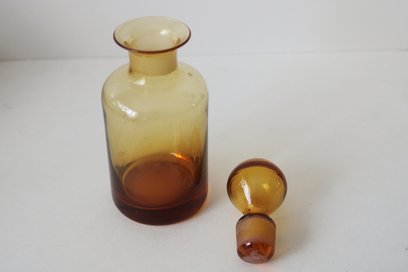 photo of vintage amber glass apothecary bottle, herb tincture or cologne bottle w/ round glass stopper  #2