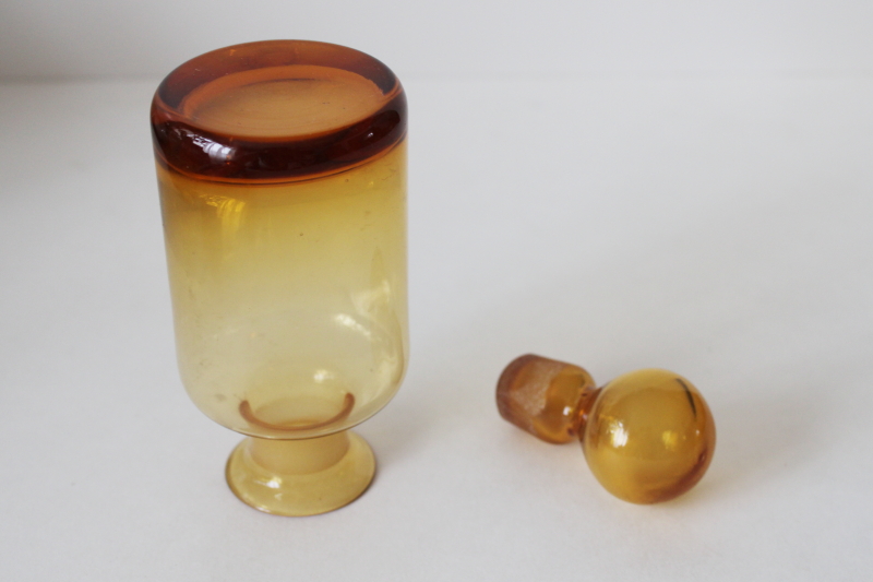 photo of vintage amber glass apothecary bottle, herb tincture or cologne bottle w/ round glass stopper  #3