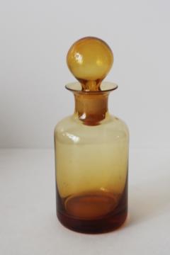 vintage amber glass apothecary bottle, herb tincture or cologne bottle w/ round glass stopper 