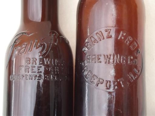 photo of vintage amber glass beer bottles, Franz Bros. Brewery Freeport Illinois #4