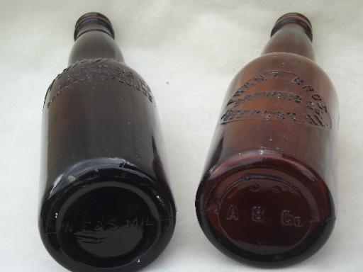 photo of vintage amber glass beer bottles, Franz Bros. Brewery Freeport Illinois #5