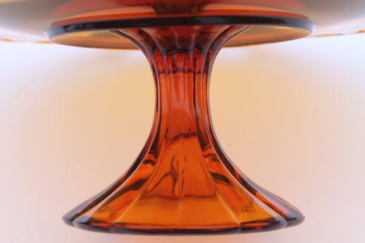 photo of vintage amber glass cake stand, Colony open lace edge glass pedestal plate #7