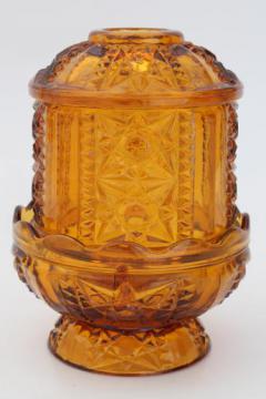 catalog photo of vintage amber glass candle lamp, fairy light candle holder w/ glass shade