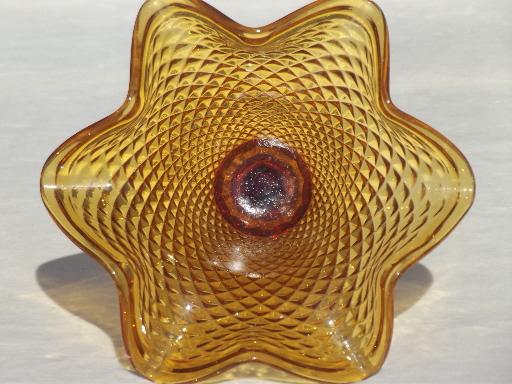 photo of vintage amber glass candy bowl, pressed glass pedestal dish dessert stand #3