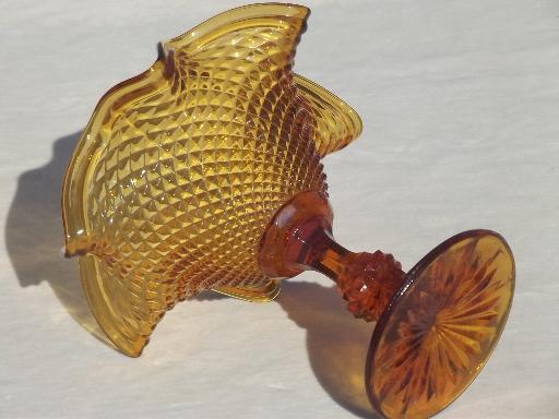 photo of vintage amber glass candy bowl, pressed glass pedestal dish dessert stand #4