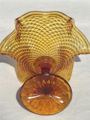 photo of vintage amber glass candy bowl, pressed glass pedestal dish dessert stand #5