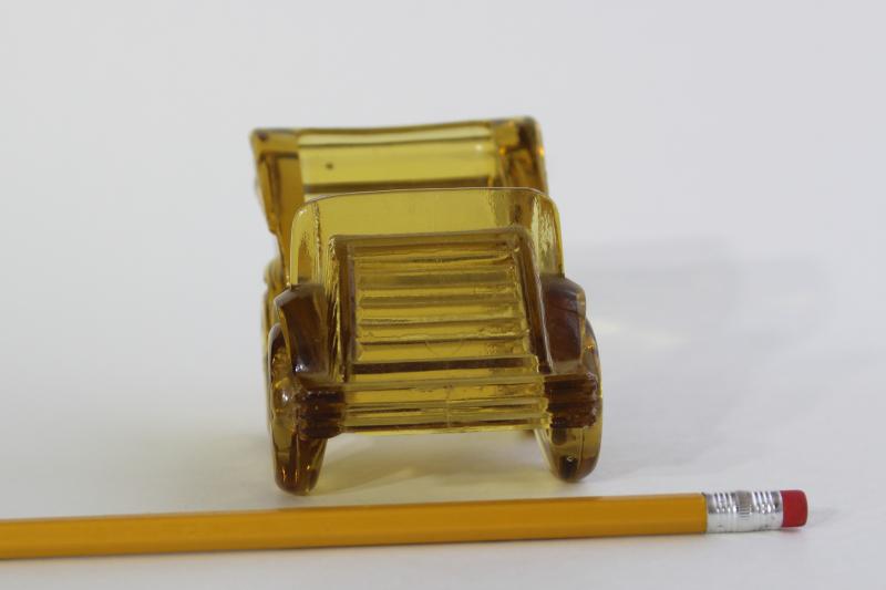 photo of vintage amber glass candy container or planter, old time motorcar antique auto #2