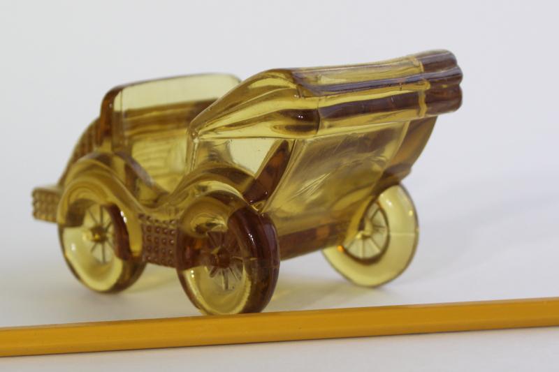 photo of vintage amber glass candy container or planter, old time motorcar antique auto #4