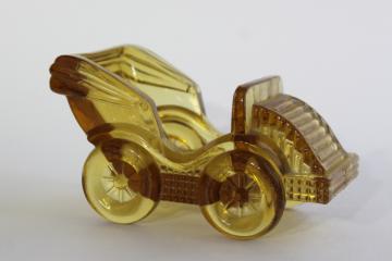 catalog photo of vintage amber glass candy container or planter, old time motorcar antique auto