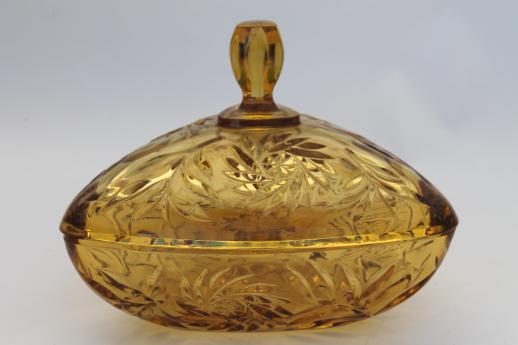 photo of vintage amber glass candy dish or covered box, Indiana pinwheel pattern glass #1