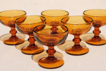 catalog photo of vintage amber glass champagne or cocktail glasses, 60s 70s retro Hoffman House stemware