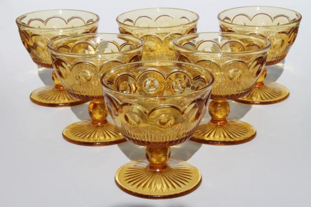 photo of vintage amber glass coinspot thumbprint glasses, Bartlett Collins Manhattan sherbet dishes #1