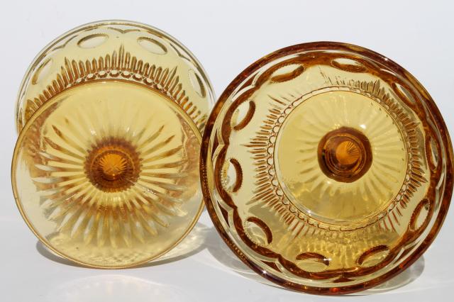 photo of vintage amber glass coinspot thumbprint glasses, Bartlett Collins Manhattan sherbet dishes #3