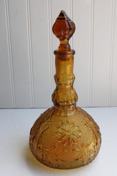 catalog photo of vintage amber glass decanter bottle w/ stopper, Tiara / Indiana sandwich daisy pattern