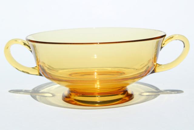 photo of vintage amber glass dishes, double handled bowls for cream soup or boullion cups #2