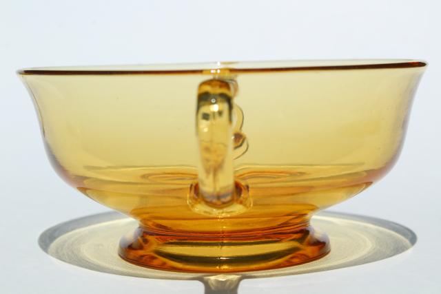 photo of vintage amber glass dishes, double handled bowls for cream soup or boullion cups #3