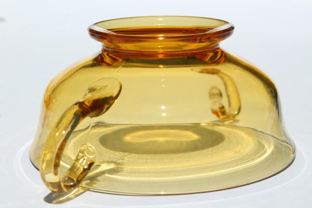 photo of vintage amber glass dishes, double handled bowls for cream soup or boullion cups #4