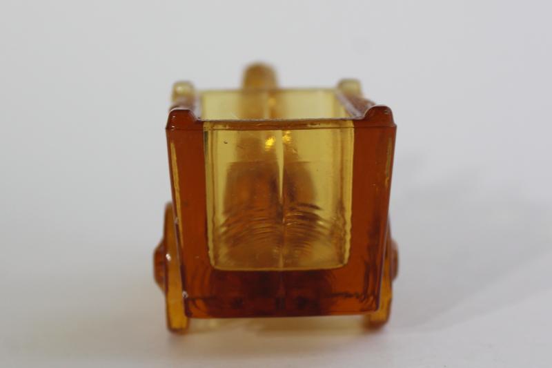 photo of vintage amber glass donkey cart, old candy container, toothpick or match holder glass novelty #4