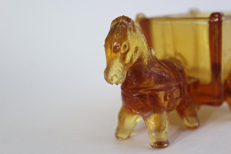 photo of vintage amber glass donkey cart, old candy container, toothpick or match holder glass novelty #5