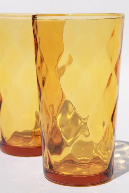photo of vintage amber glass drinking glasses, diamond optic pattern glass tumbler set of 8 #2