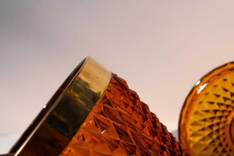 photo of vintage amber glass drinks set, diamond point gold band lowball glasses & ice bucket #5