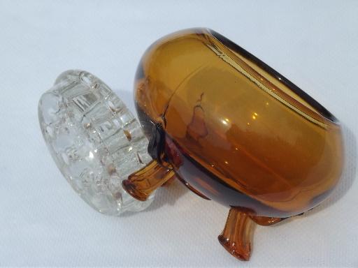 photo of vintage amber glass footed bowl w/ flower frog for ball shaped bouquets #5