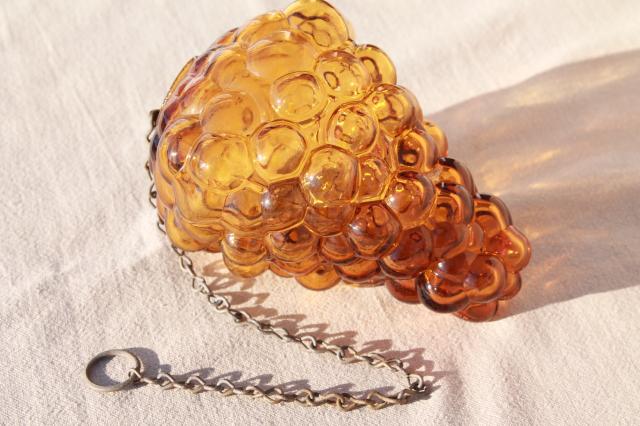 photo of vintage amber glass grapes, figural bottle hanging sun catcher ornament #4