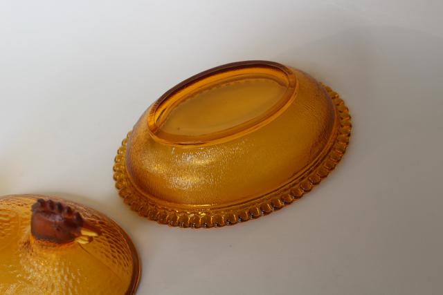 photo of vintage amber glass hen on nest covered dish or trinket box, 1980s Indiana glass #5