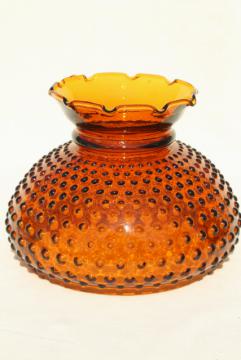 catalog photo of vintage amber glass hobnail lampshade, replacement student lamp desk light shade