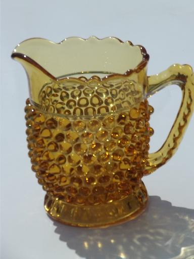 photo of vintage amber glass hobnail pattern milk pitcher or large creamer #1