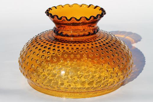 photo of vintage amber glass hobnail pattern shade, replacement lamp shade for large lamp or hanging light #1