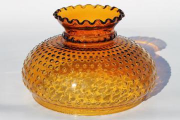 catalog photo of vintage amber glass hobnail pattern shade, replacement lamp shade for large lamp or hanging light