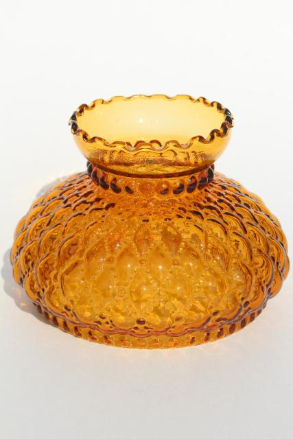 photo of vintage amber glass lamp shade, quilted diamond quilt pattern Fenton lampshade #1