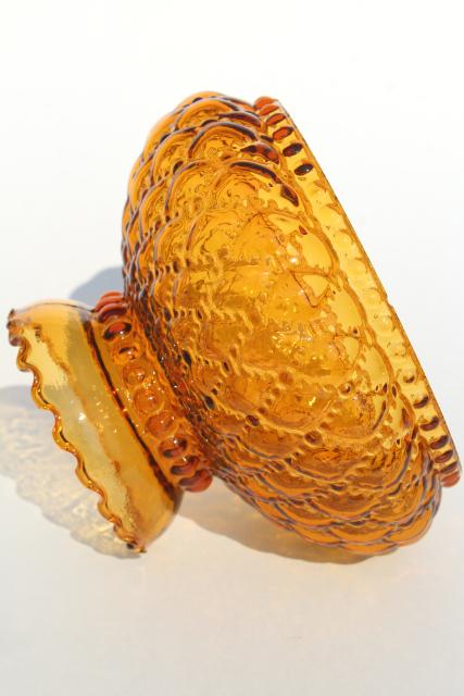 photo of vintage amber glass lamp shade, quilted diamond quilt pattern Fenton lampshade #2