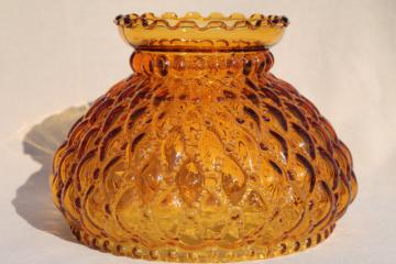 catalog photo of vintage amber glass lamp shade, quilted diamond quilt pattern Fenton lampshade