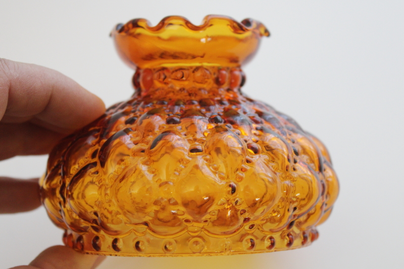 photo of vintage amber glass lampshade, quilted diamond pattern shade for mini oil lamp or desk light #4