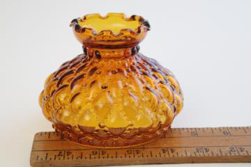 catalog photo of vintage amber glass lampshade, quilted diamond pattern shade for mini oil lamp or desk light