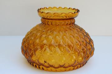 catalog photo of vintage amber glass lampshade, quilted diamond pattern shade for small table lamp or a hanging light 