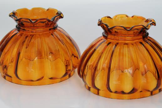photo of vintage amber glass lampshades, replacement shades for student lamp or hanging light #1