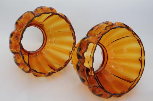 photo of vintage amber glass lampshades, replacement shades for student lamp or hanging light #3