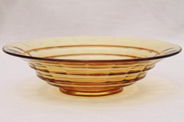 photo of vintage amber glass large console bowl, block optic pattern depression glass #1