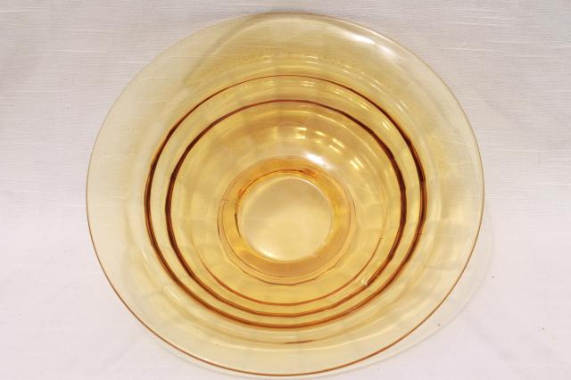 photo of vintage amber glass large console bowl, block optic pattern depression glass #3