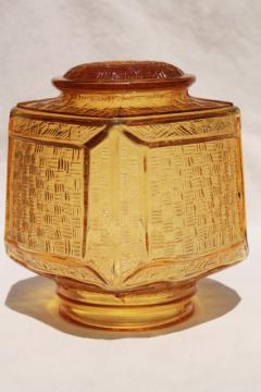 catalog photo of vintage amber glass light shade globe, square chinese lantern shape lampshade