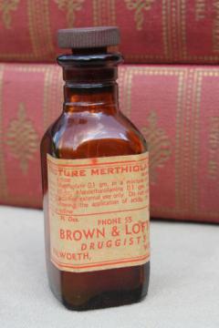 catalog photo of vintage amber glass medicine bottle, tincture of merthiolate pre mercurochrome label