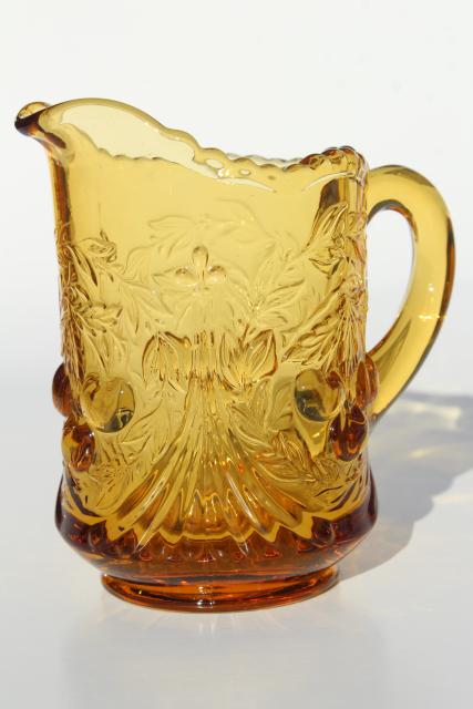 photo of vintage amber glass milk pitcher creamer, LG Wright cherry cherries pattern glass #1