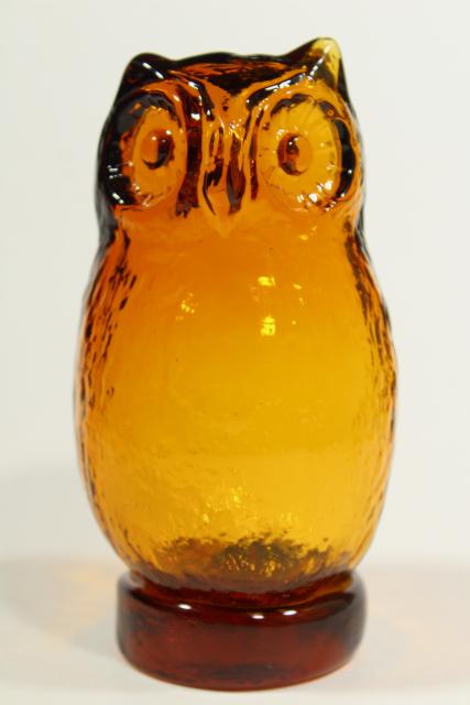 photo of vintage amber glass owl, Viking glass paperweight figurine, 70s retro! #2