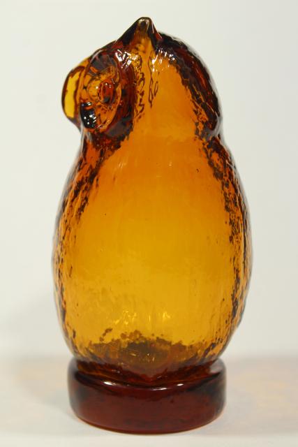 photo of vintage amber glass owl, Viking glass paperweight figurine, 70s retro! #3